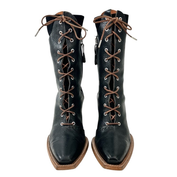 Free People We The Free Canyon Black Pointed Toe Leather Lace Up Boots sz 10 - Picture 3 of 11